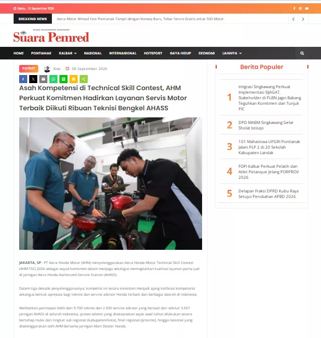Asah Kompetensi di Technical Skill Contest, AHM Perkuat Komitmen Hadirkan Layanan Servis Motor Terbaik Diikuti Ribuan Teknisi Bengkel AHASS