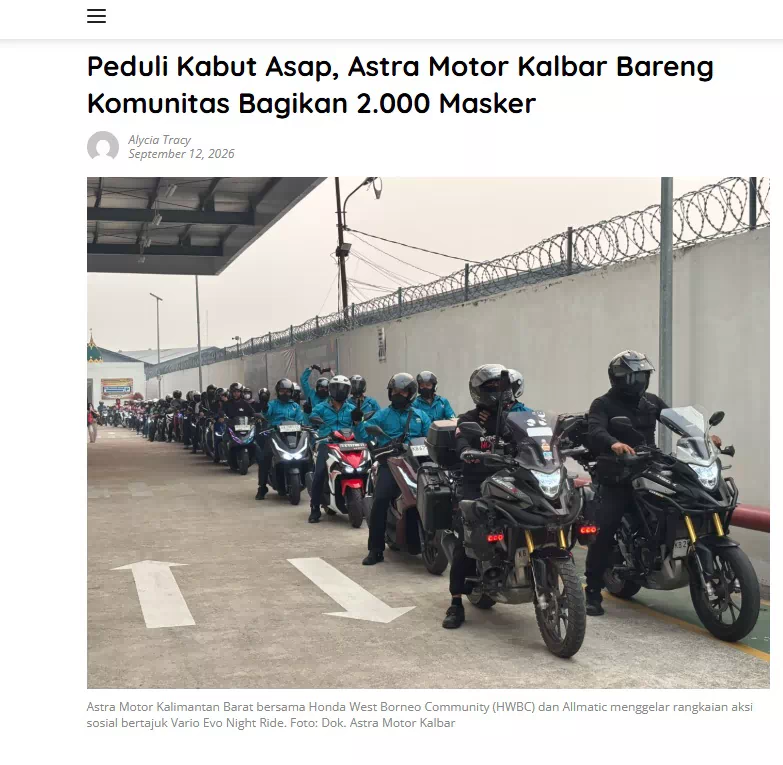 Peduli Kabut Asap, Astra Motor Kalbar Bareng Komunitas Bagikan 2.000 Masker