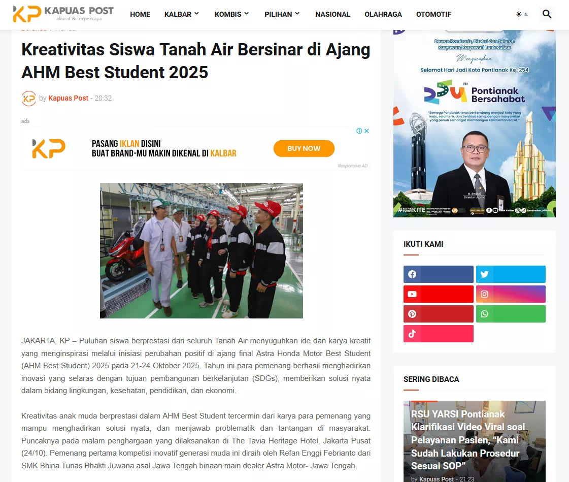 Kreativitas Siswa Tanah Air Bersinar di Ajang AHM Best Student 2025