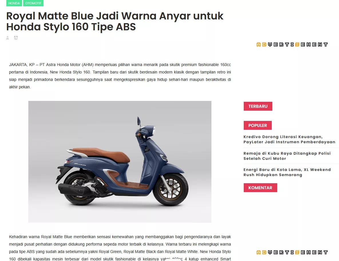 Royal Matte Blue Jadi Warna Anyar untuk Honda Stylo 160 Tipe ABS