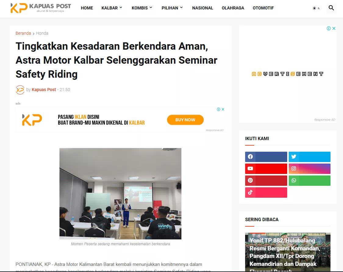Tingkatkan Kesadaran Berkendara Aman, Astra Motor Kalbar Selenggarakan Seminar Safety Riding