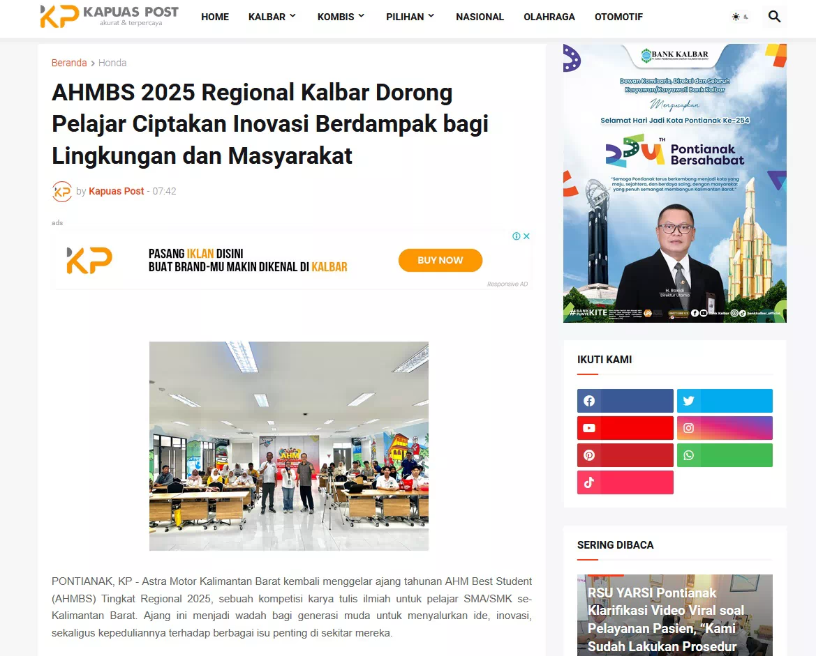 AHMBS 2025 Regional Kalbar Dorong Pelajar Ciptakan Inovasi Berdampak bagi Lingkungan dan Masyarakat