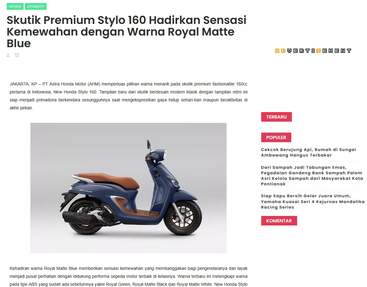 Skutik Premium Stylo 160 Hadirkan Sensasi Kemewahan dengan Warna Royal Matte Blue