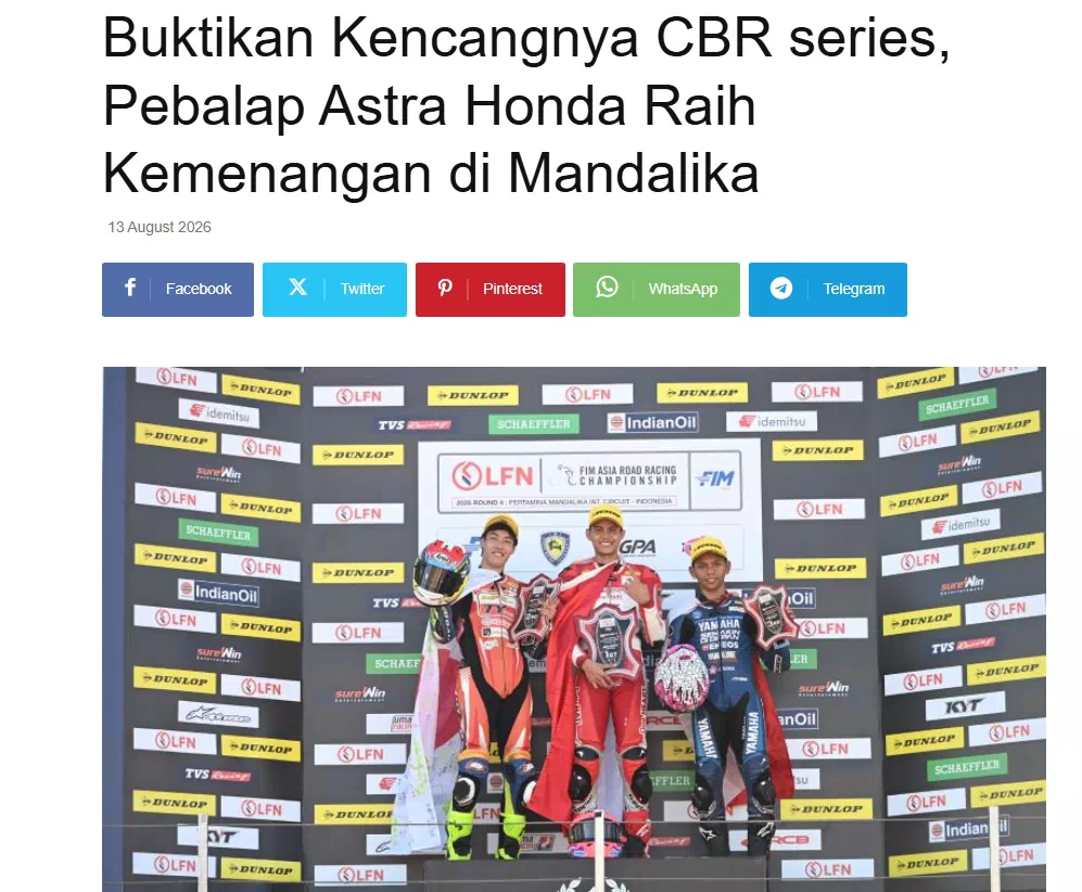 Buktikan Kencangnya CBR series, Pebalap Astra Honda Raih Kemenangan di Mandalika