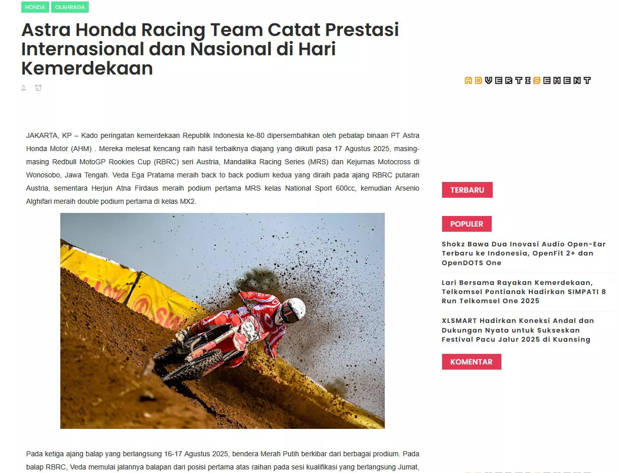 Astra Honda Racing Team Catat Prestasi Internasional dan Nasional di Hari Kemerdekaan