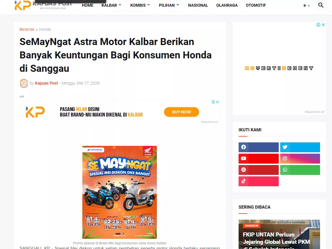 SeMayNgat Astra Motor Kalbar Berikan Banyak Keuntungan Bagi Konsumen Honda di Sanggau