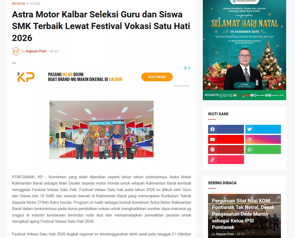 Astra Motor Kalbar Seleksi Guru dan Siswa SMK Terbaik Lewat Festival Vokasi Satu Hati 2026