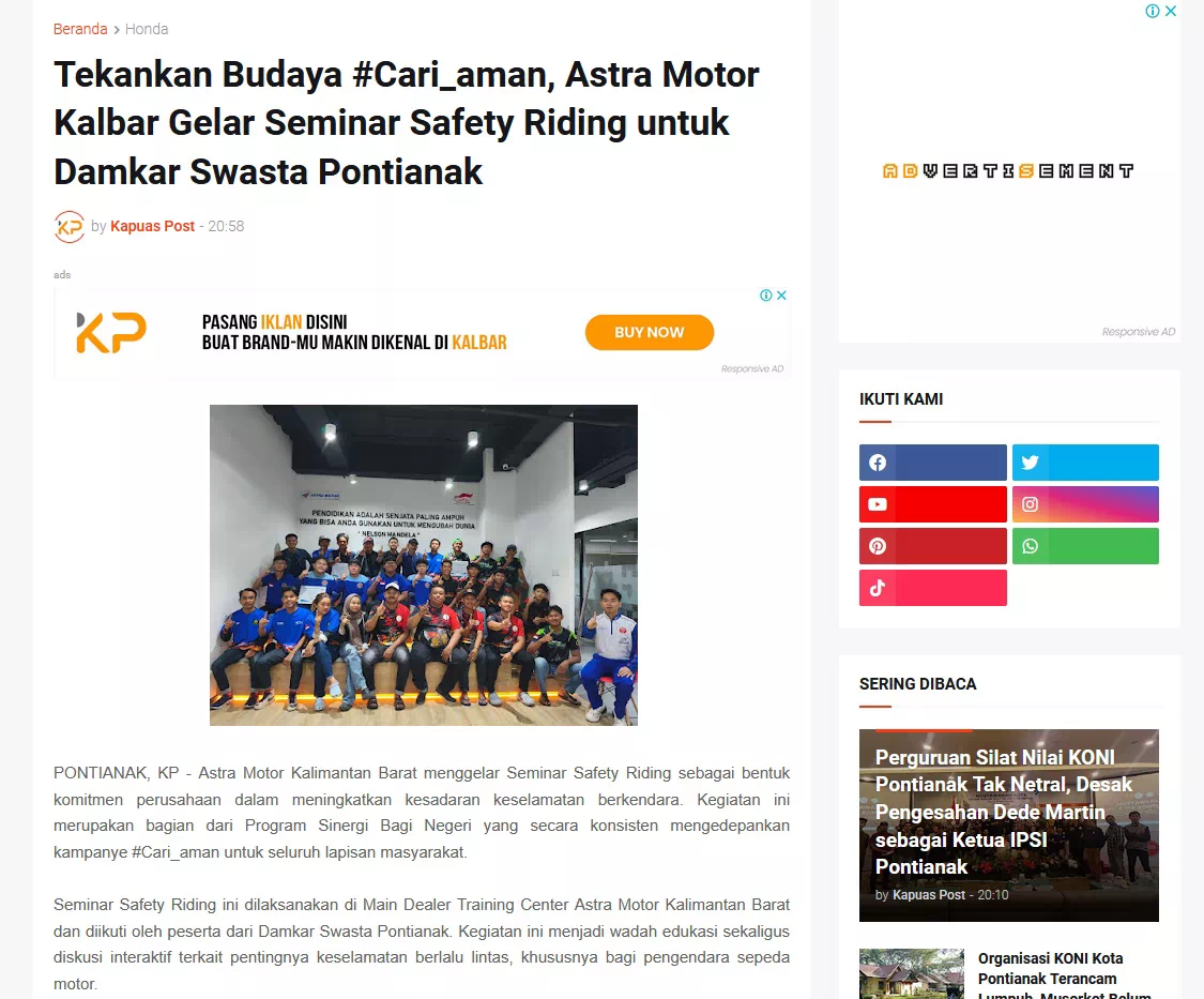 Tekankan Budaya #Cari_aman, Astra Motor Kalbar Gelar Seminar Safety Riding untuk Damkar Swasta Pontianak
