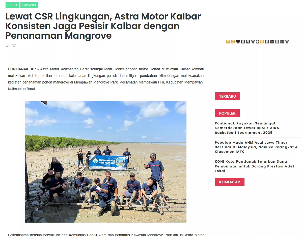 Lewat CSR Lingkungan, Astra Motor Kalbar Konsisten Jaga Pesisir Kalbar dengan Penanaman Mangrove