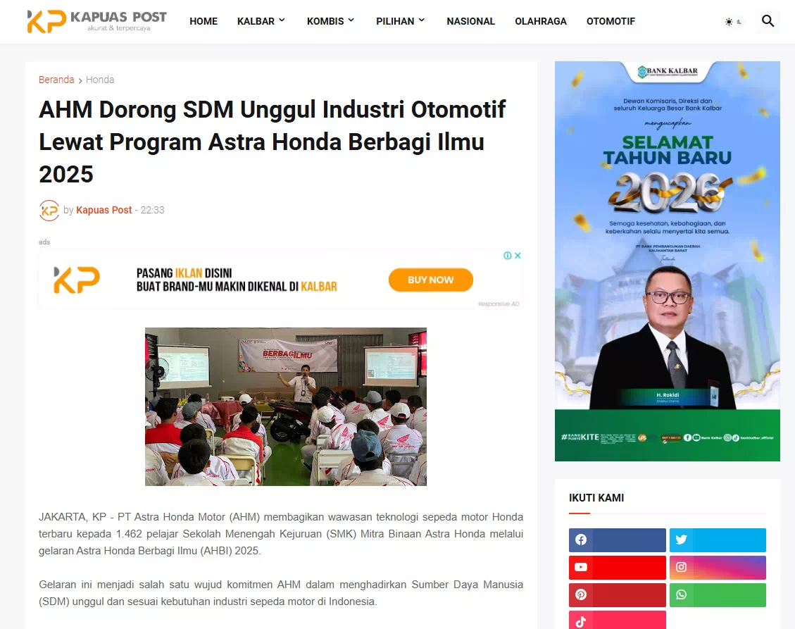 AHM Dorong SDM Unggul Industri Otomotif Lewat Program Astra Honda Berbagi Ilmu 2025