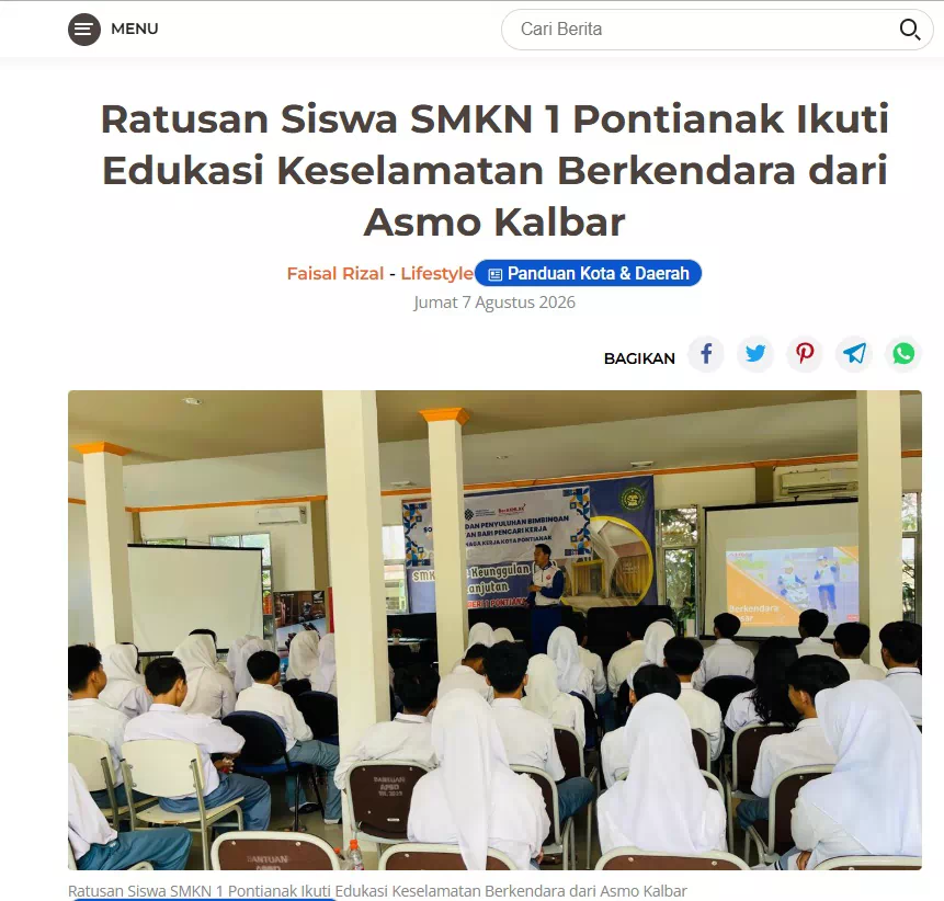 Ratusan Siswa SMKN 1 Pontianak Ikuti Edukasi Keselamatan Berkendara dari Asmo Kalbar
