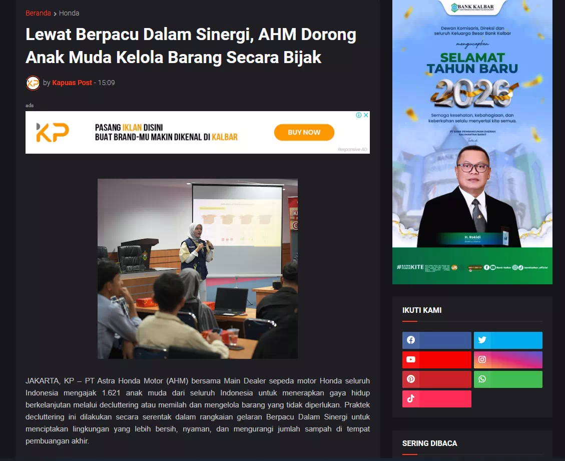 Lewat Berpacu Dalam Sinergi, AHM Dorong Anak Muda Kelola Barang Secara Bijak