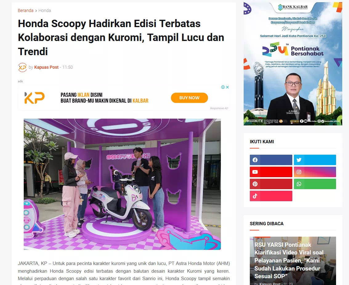 Honda Scoopy Hadirkan Edisi Terbatas Kolaborasi dengan Kuromi, Tampil Lucu dan Trendi