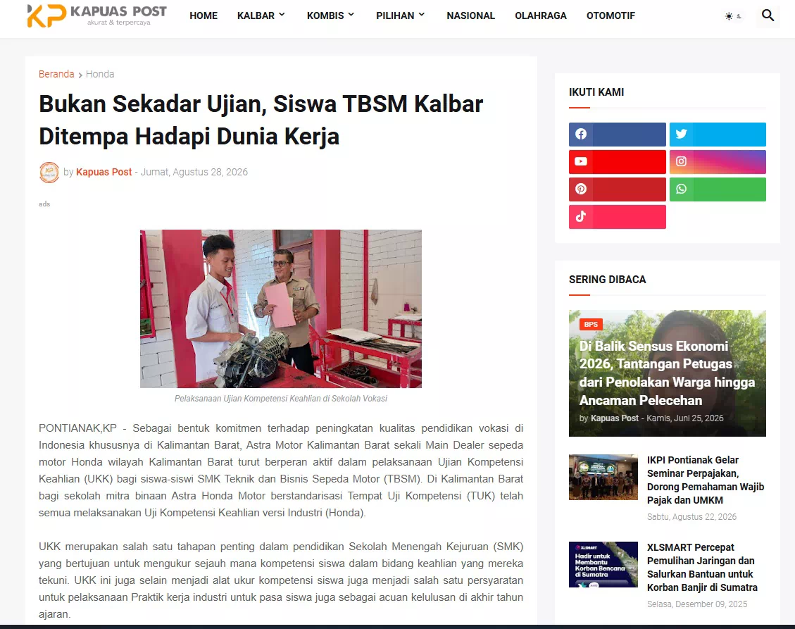 Bukan Sekadar Ujian, Siswa TBSM Kalbar Ditempa Hadapi Dunia Kerja
