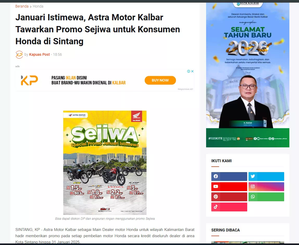 Januari Istimewa, Astra Motor Kalbar Tawarkan Promo Sejiwa untuk Konsumen Honda di Sintang