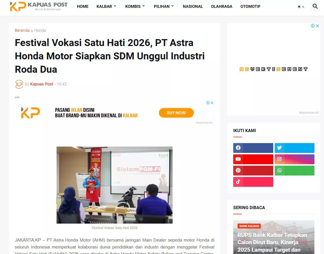 Festival Vokasi Satu Hati 2026, PT Astra Honda Motor Siapkan SDM Unggul Industri Roda Dua