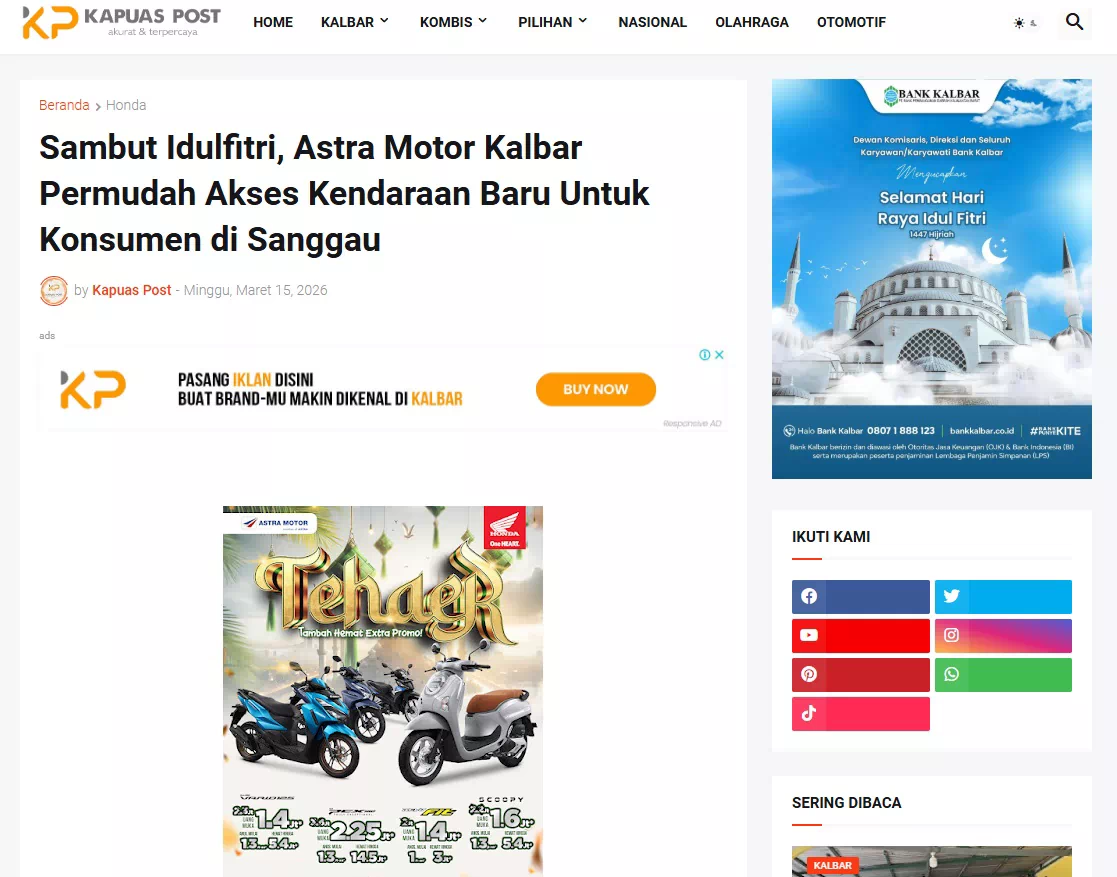 Sambut Idulfitri, Astra Motor Kalbar Permudah Akses Kendaraan Baru Untuk Konsumen di Sanggau
