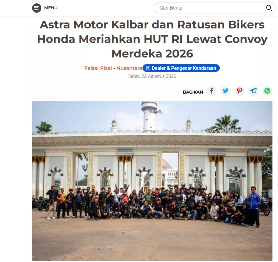 Astra Motor Kalbar dan Ratusan Bikers Honda Meriahkan HUT RI Lewat Convoy Merdeka 2026