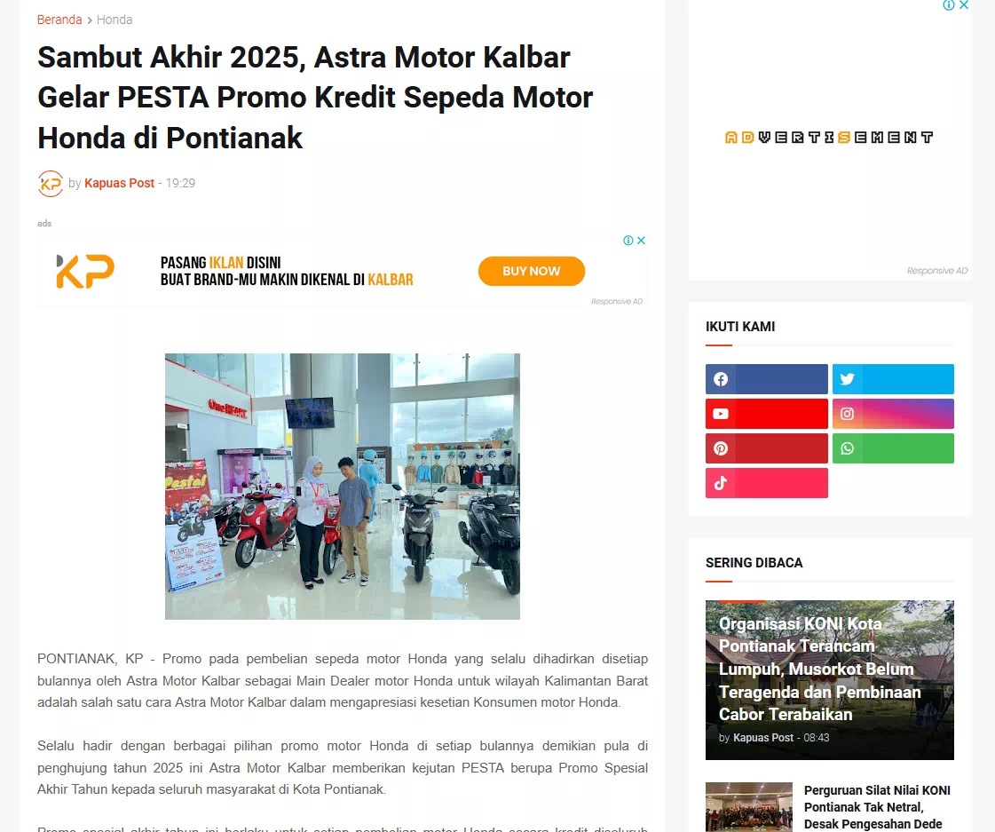Sambut Akhir 2025, Astra Motor Kalbar Gelar PESTA Promo Kredit Sepeda Motor Honda di Pontianak