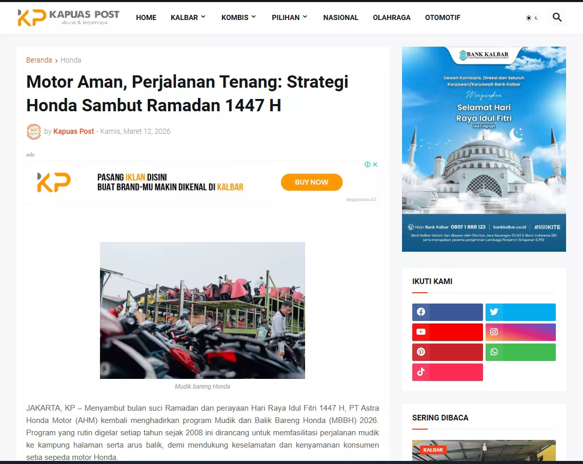 Motor Aman, Perjalanan Tenang: Strategi Honda Sambut Ramadan 1447 H