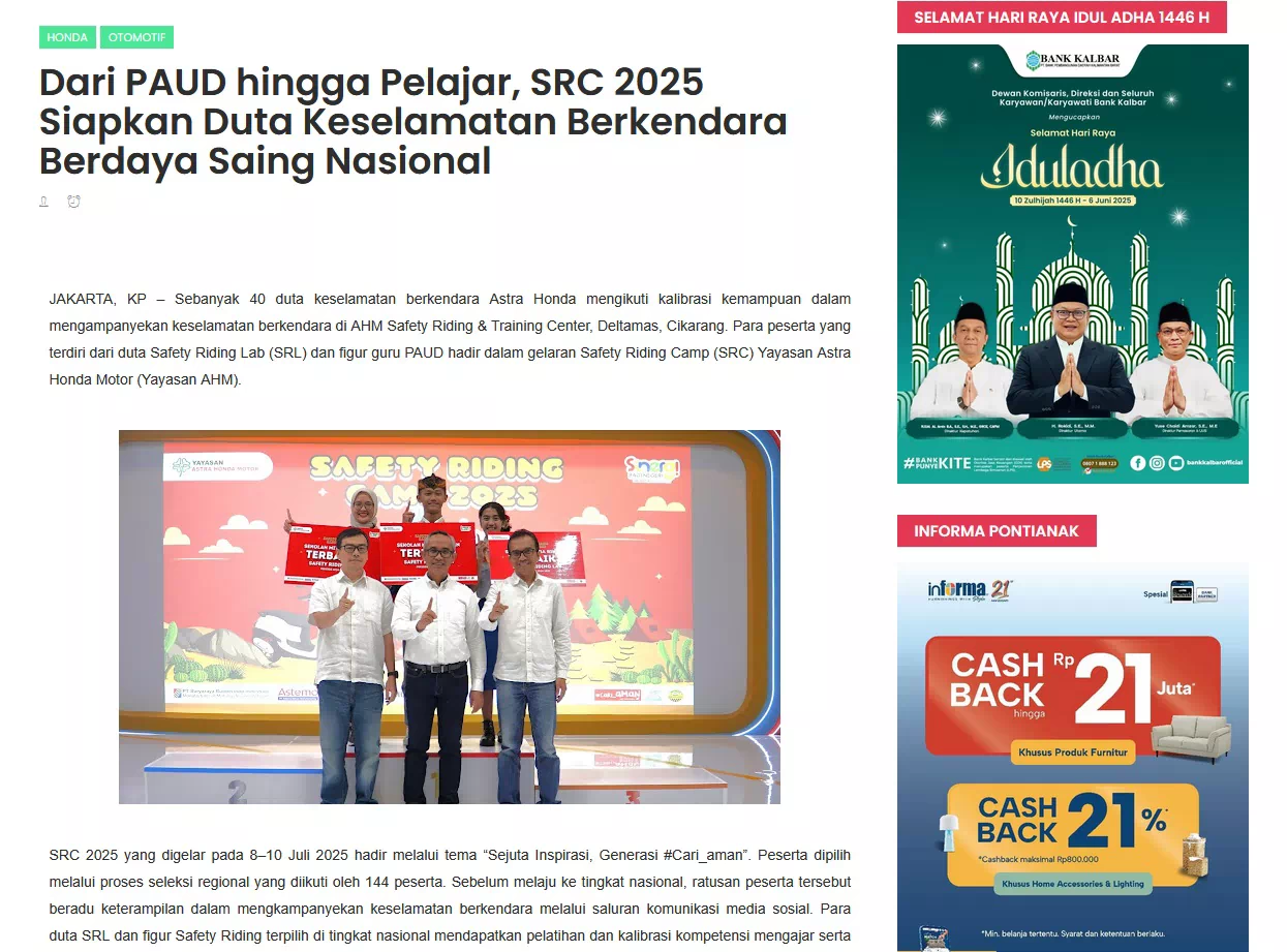 Dari PAUD hingga Pelajar, SRC 2025 Siapkan Duta Keselamatan Berkendara Berdaya Saing Nasional