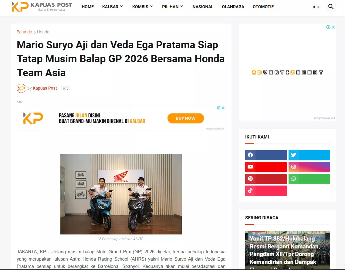 Mario Suryo Aji dan Veda Ega Pratama Siap Tatap Musim Balap GP 2026 Bersama Honda Team Asia