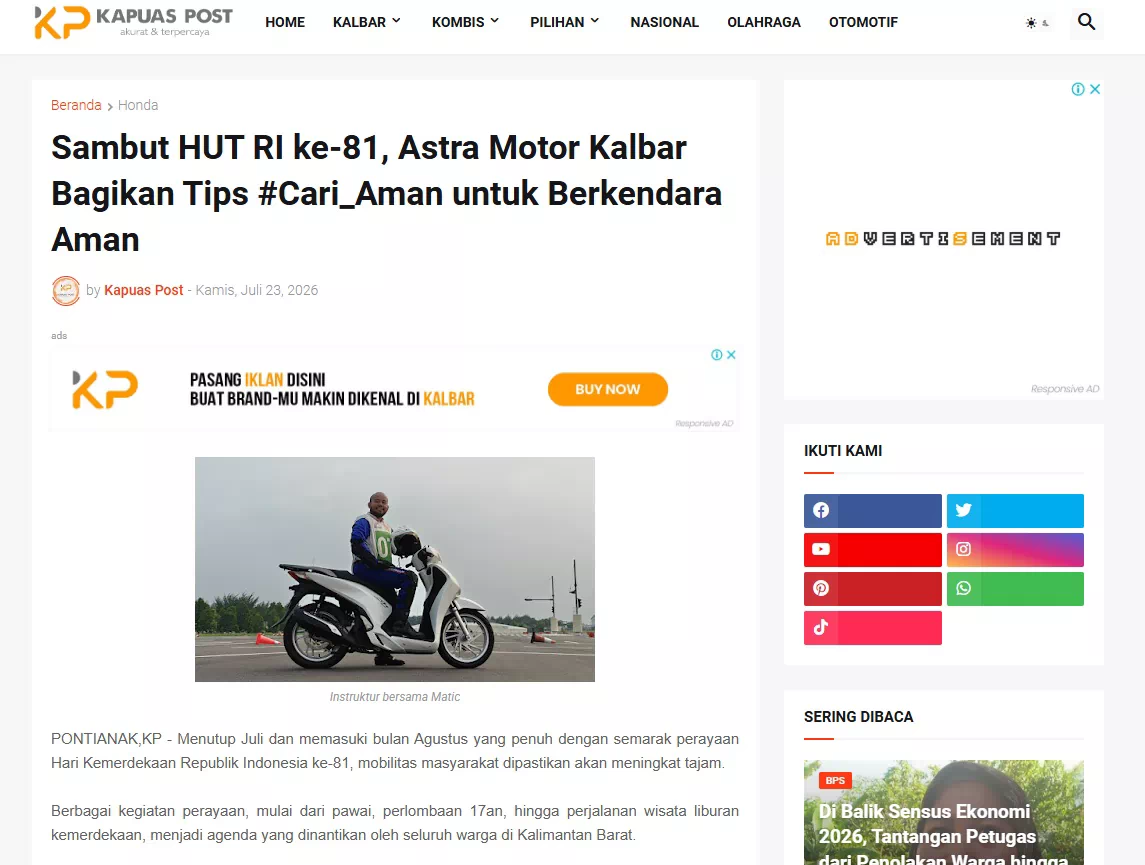 Sambut HUT RI ke-81, Astra Motor Kalbar Bagikan Tips #Cari_Aman untuk Berkendara Aman