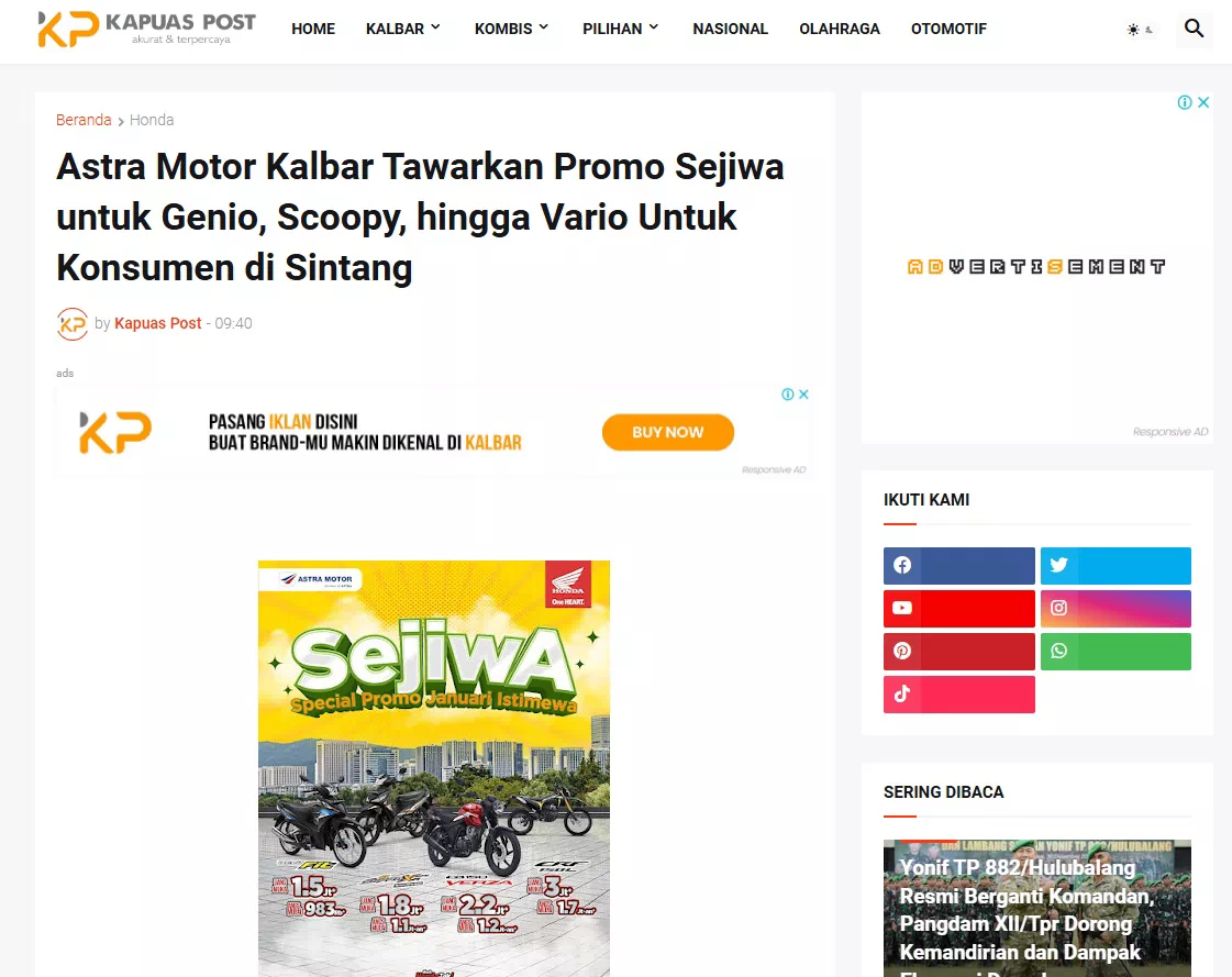 Astra Motor Kalbar Tawarkan Promo Sejiwa untuk Genio, Scoopy, hingga Vario Untuk Konsumen di Sintang