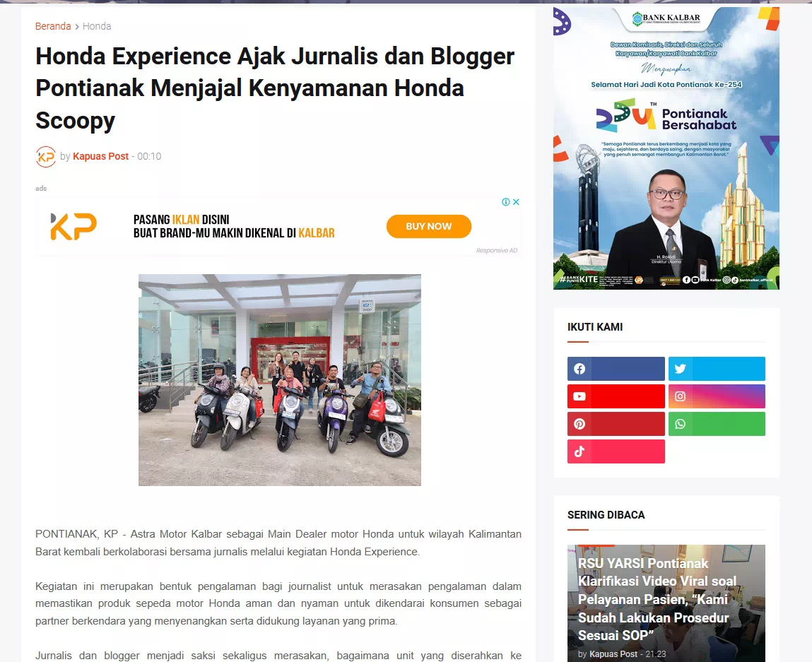 Honda Experience Ajak Jurnalis dan Blogger Pontianak Menjajal Kenyamanan Honda Scoopy