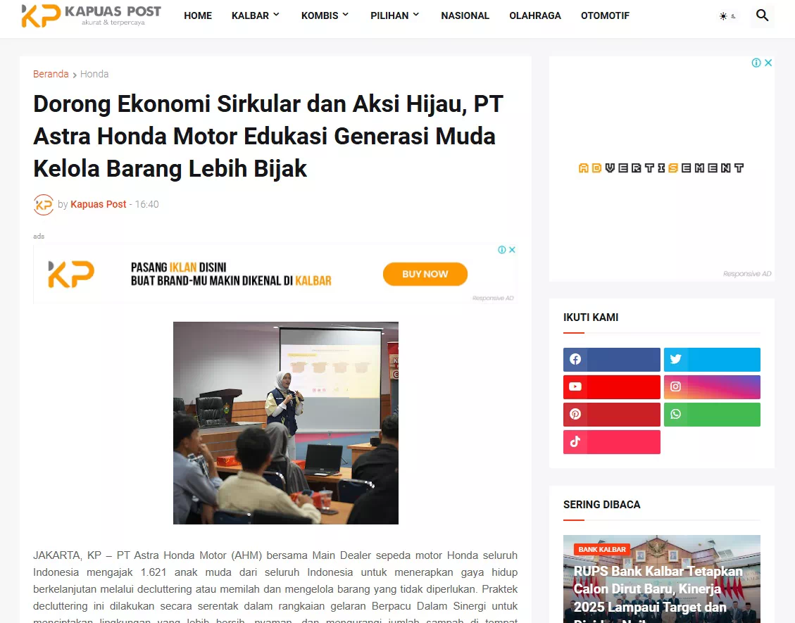 Dorong Ekonomi Sirkular dan Aksi Hijau, PT Astra Honda Motor Edukasi Generasi Muda Kelola Barang Lebih Bijak