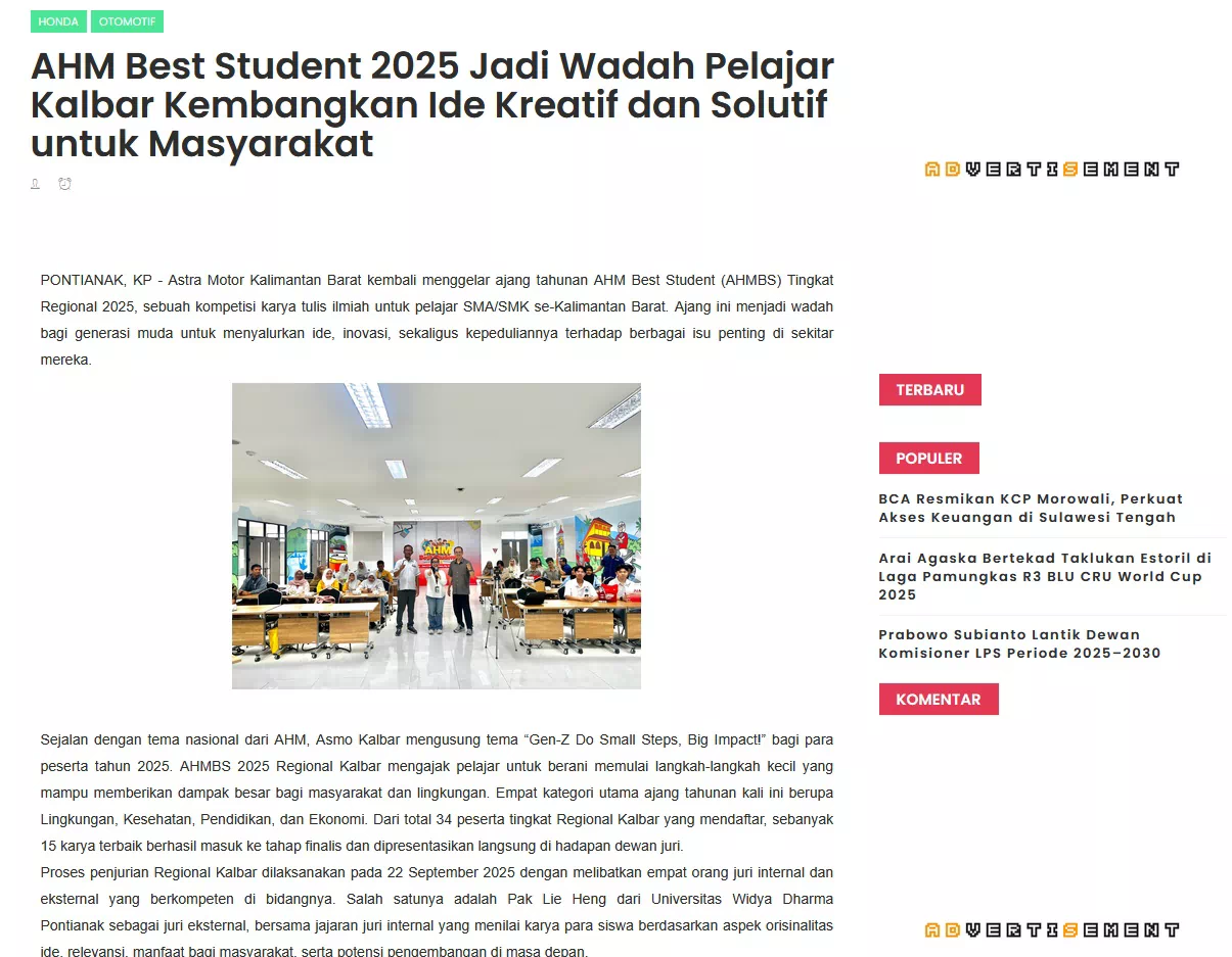 AHM Best Student 2025 Jadi Wadah Pelajar Kalbar Kembangkan Ide Kreatif dan Solutif untuk Masyarakat