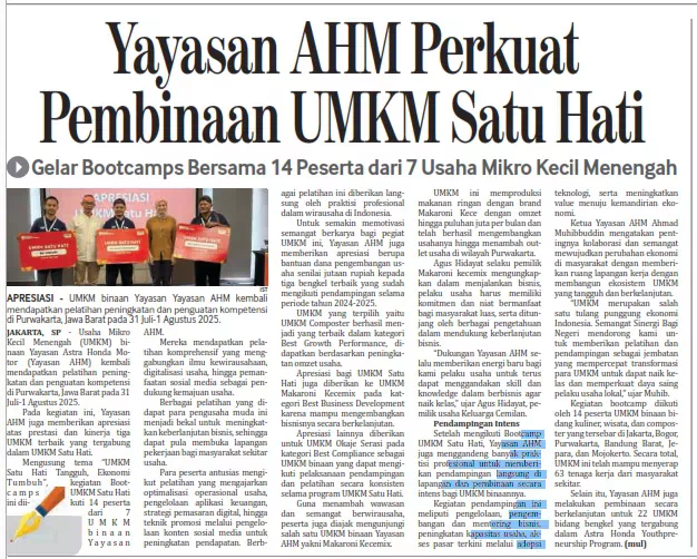 Yayasan AHM Perkuat Pembinaan UMKM Satu Hati, Gelar Bootcamps Bersama 14 Peserta dari 7 Usaha Mikro Kecil Menengah