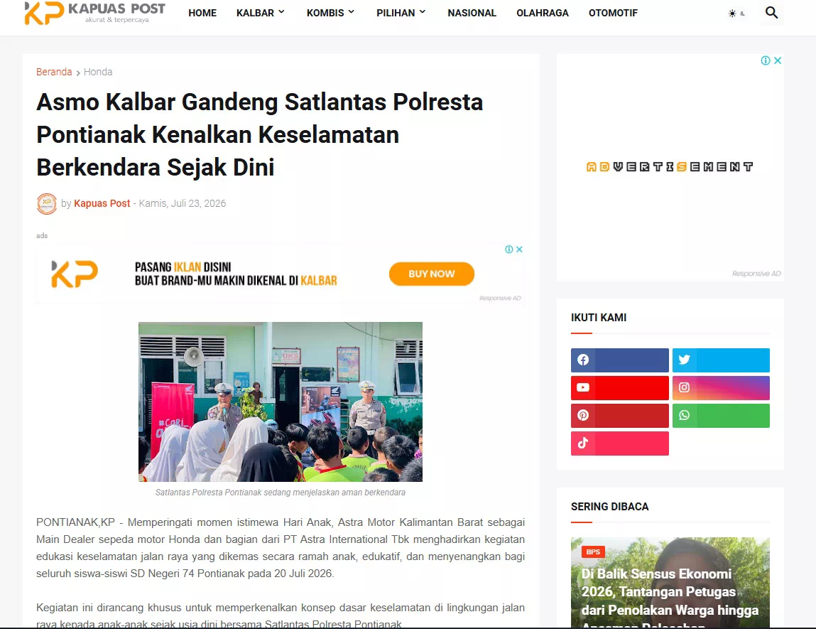 Asmo Kalbar Gandeng Satlantas Polresta Pontianak Kenalkan Keselamatan Berkendara Sejak Dini