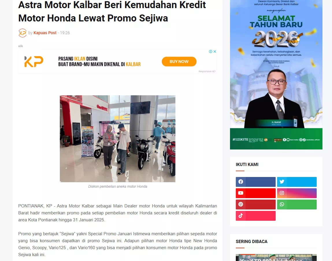 Astra Motor Kalbar Beri Kemudahan Kredit Motor Honda Lewat Promo Sejiwa