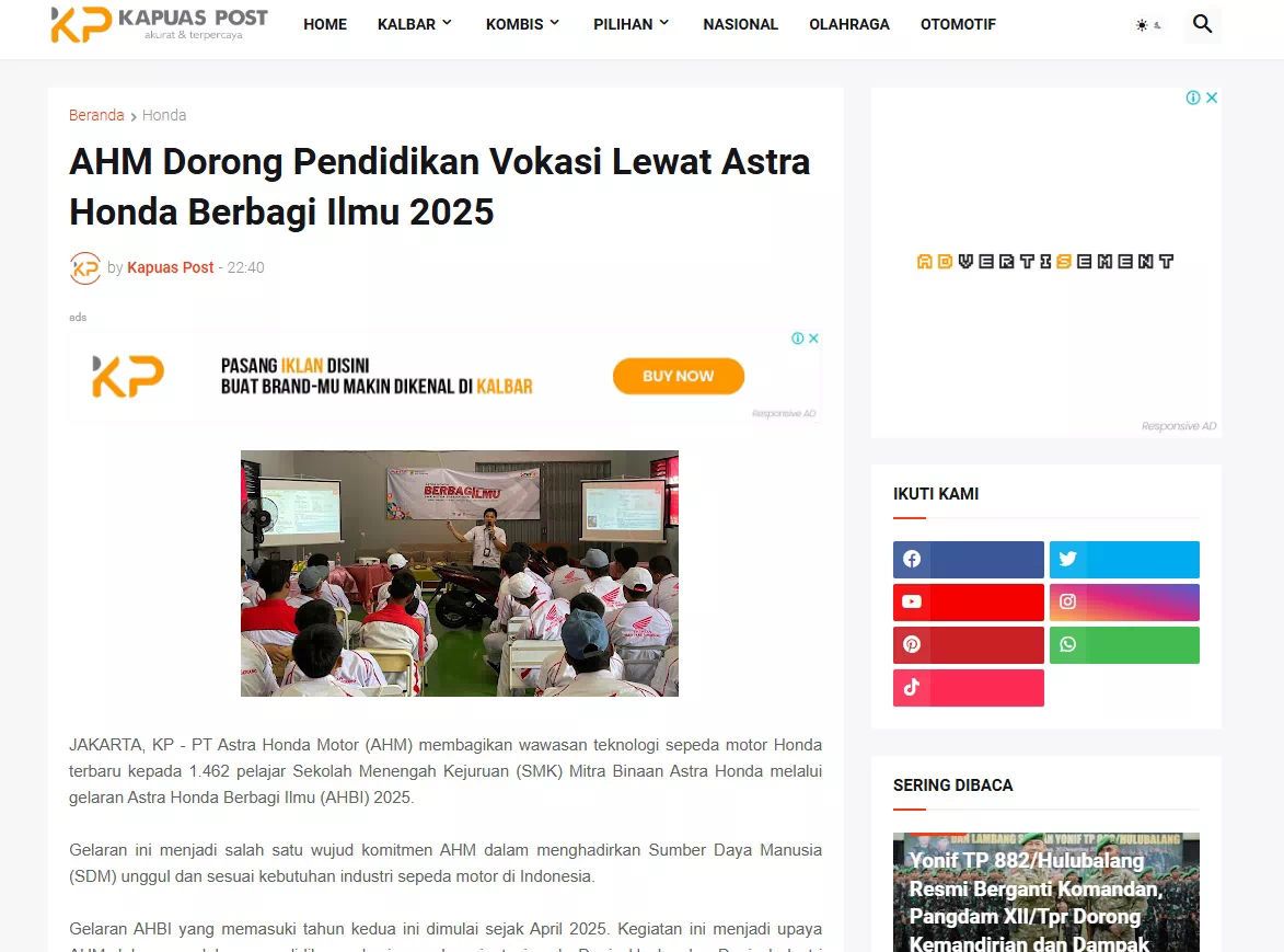 AHM Dorong Pendidikan Vokasi Lewat Astra Honda Berbagi Ilmu 2025