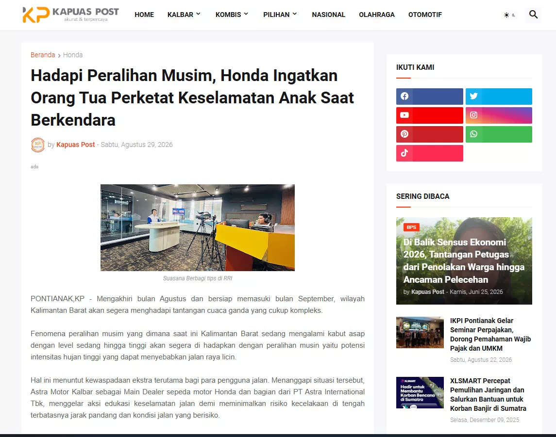 Hadapi Peralihan Musim, Honda Ingatkan Orang Tua Perketat Keselamatan Anak Saat Berkendara