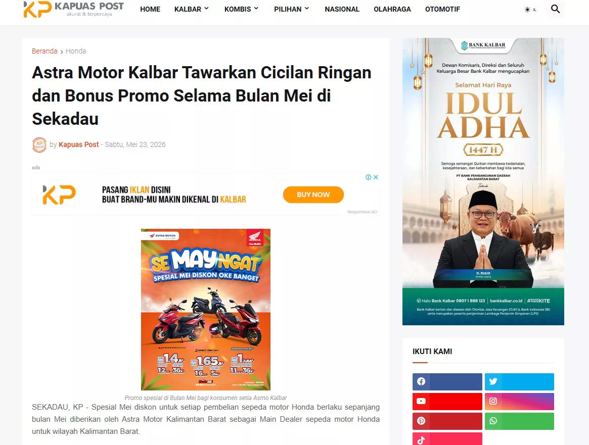 Astra Motor Kalbar Tawarkan Cicilan Ringan dan Bonus Promo Selama Bulan Mei di Sekadau