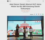 Aksi Donor Darah Warnai HUT Astra Motor ke-56, 560 Kantong Darah Terkumpul