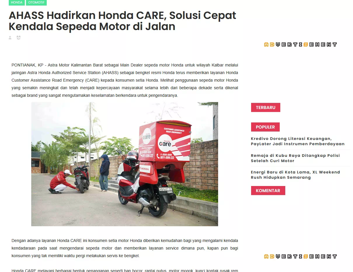 AHASS Hadirkan Honda CARE, Solusi Cepat Kendala Sepeda Motor di Jalan
