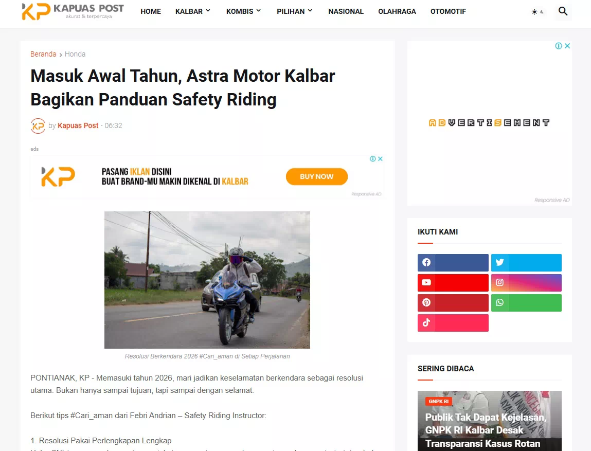 Masuk Awal Tahun, Astra Motor Kalbar Bagikan Panduan Safety Riding