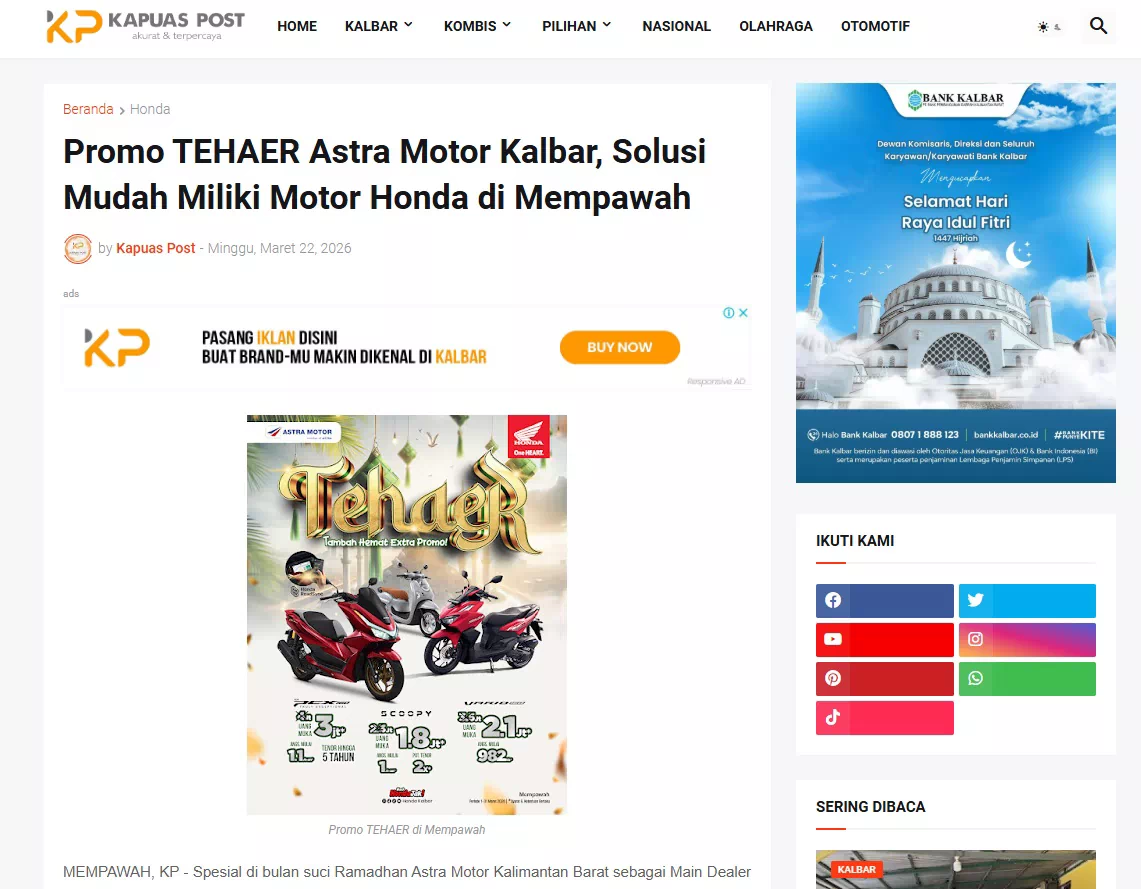 Promo TEHAER Astra Motor Kalbar, Solusi Mudah Miliki Motor Honda di Mempawah