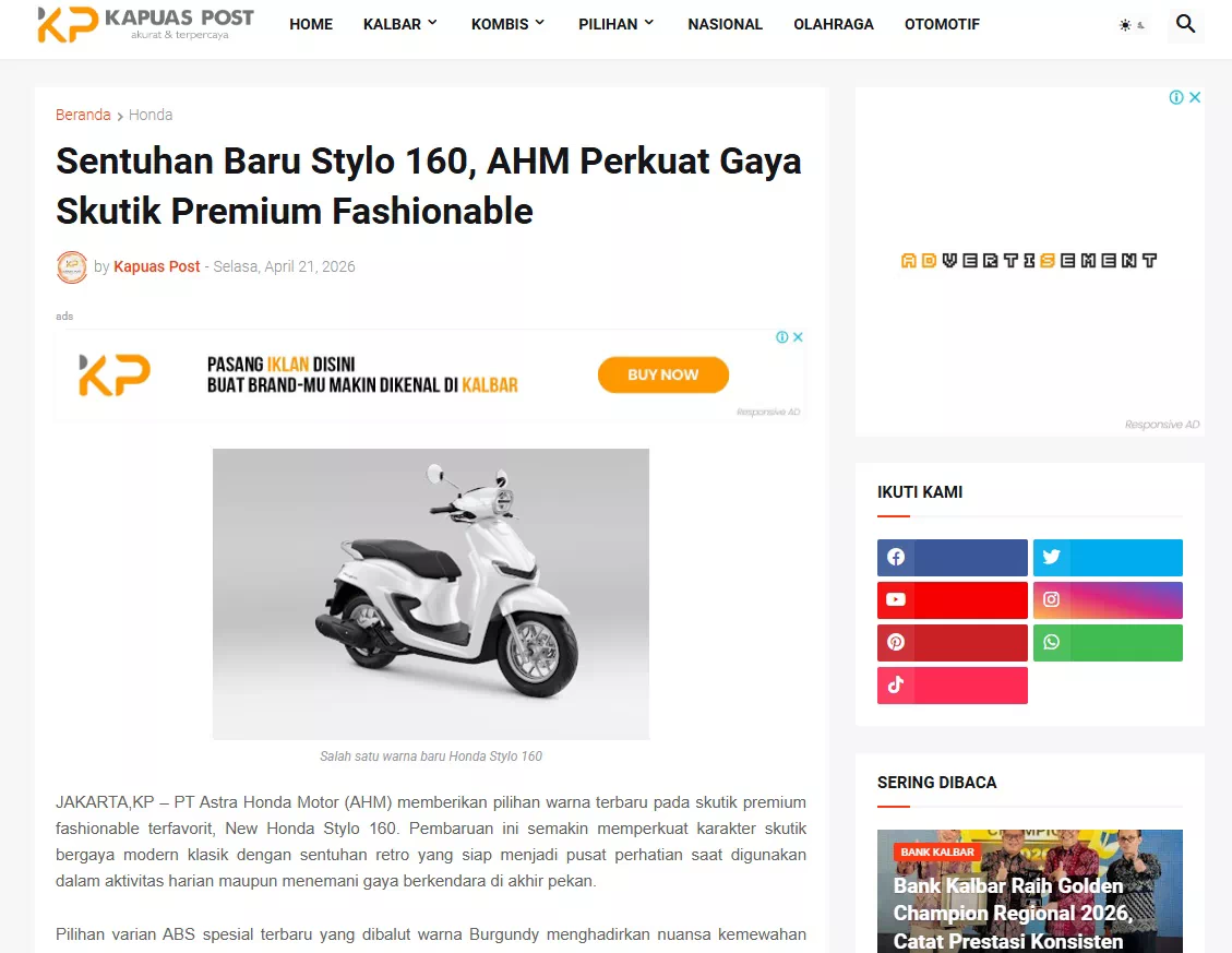 Sentuhan Baru Stylo 160, AHM Perkuat Gaya Skutik Premium Fashionable