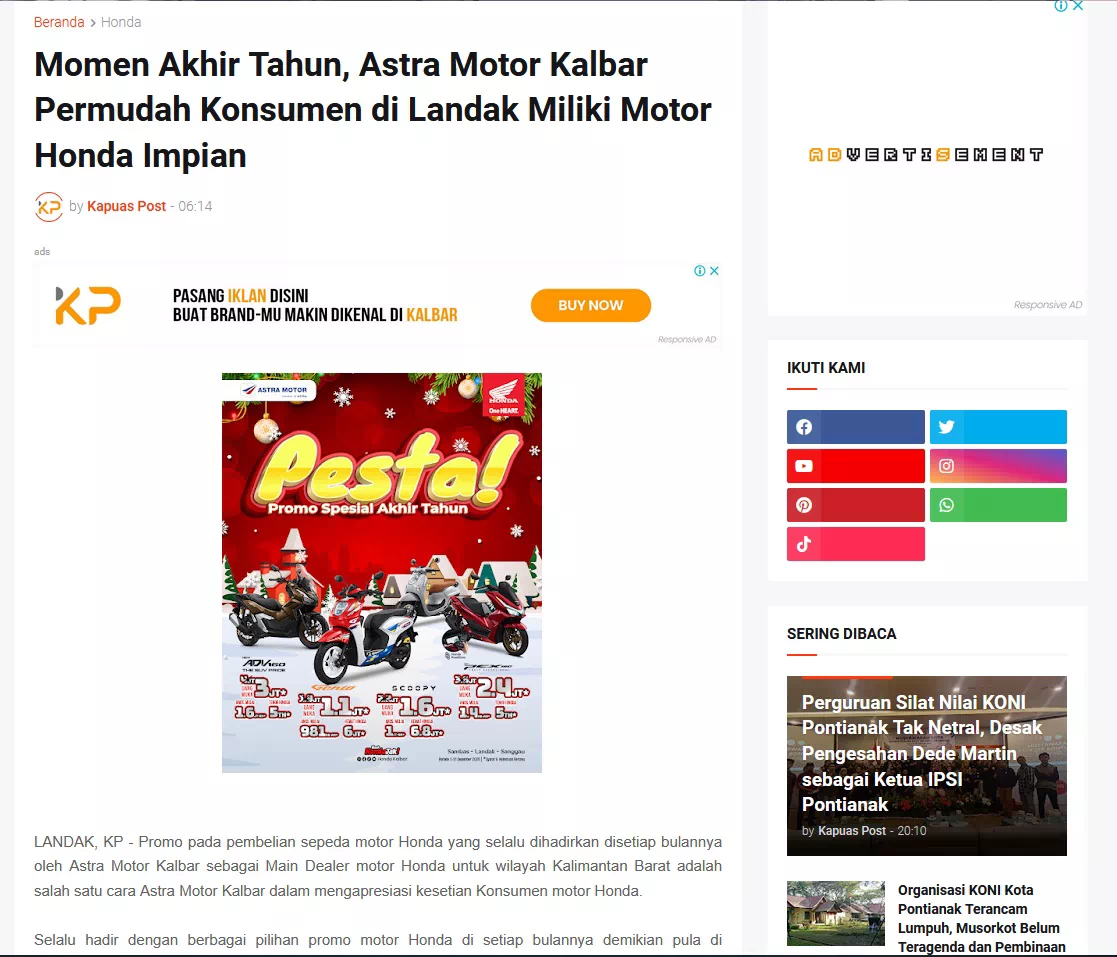 Momen Akhir Tahun, Astra Motor Kalbar Permudah Konsumen di Landak Miliki Motor Honda Impian