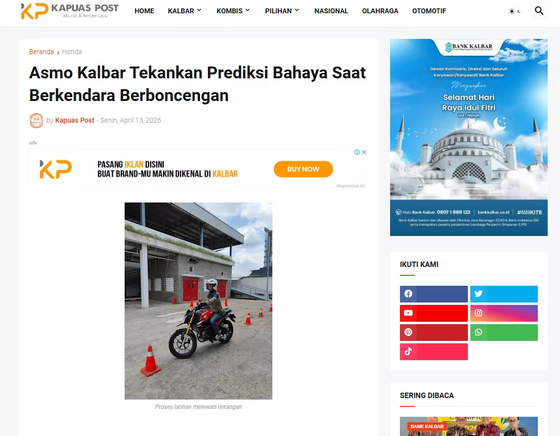 Asmo Kalbar Tekankan Prediksi Bahaya Saat Berkendara Berboncengan