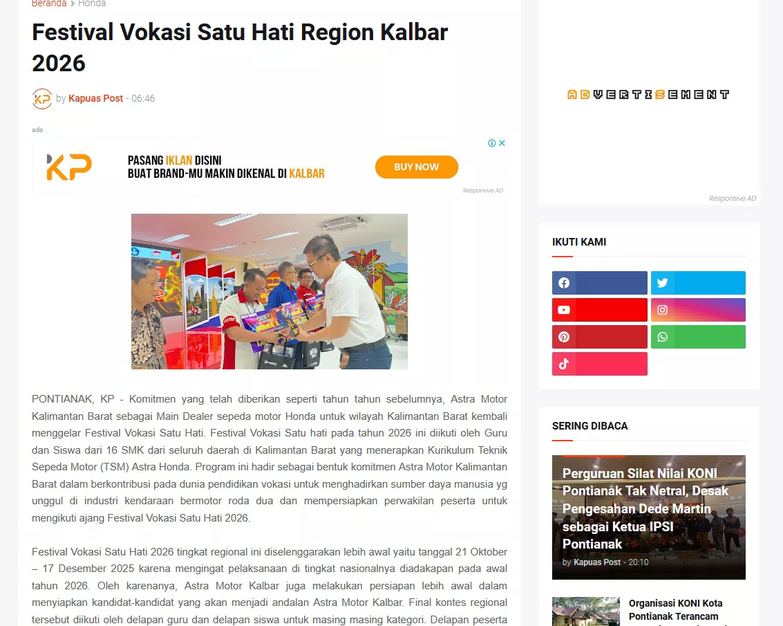 Festival Vokasi Satu Hati Region Kalbar 2026