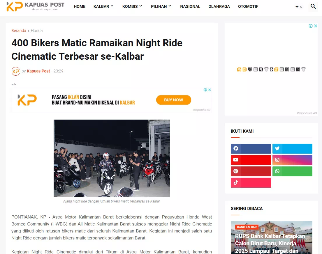 400 Bikers Matic Ramaikan Night Ride Cinematic Terbesar se-Kalbar