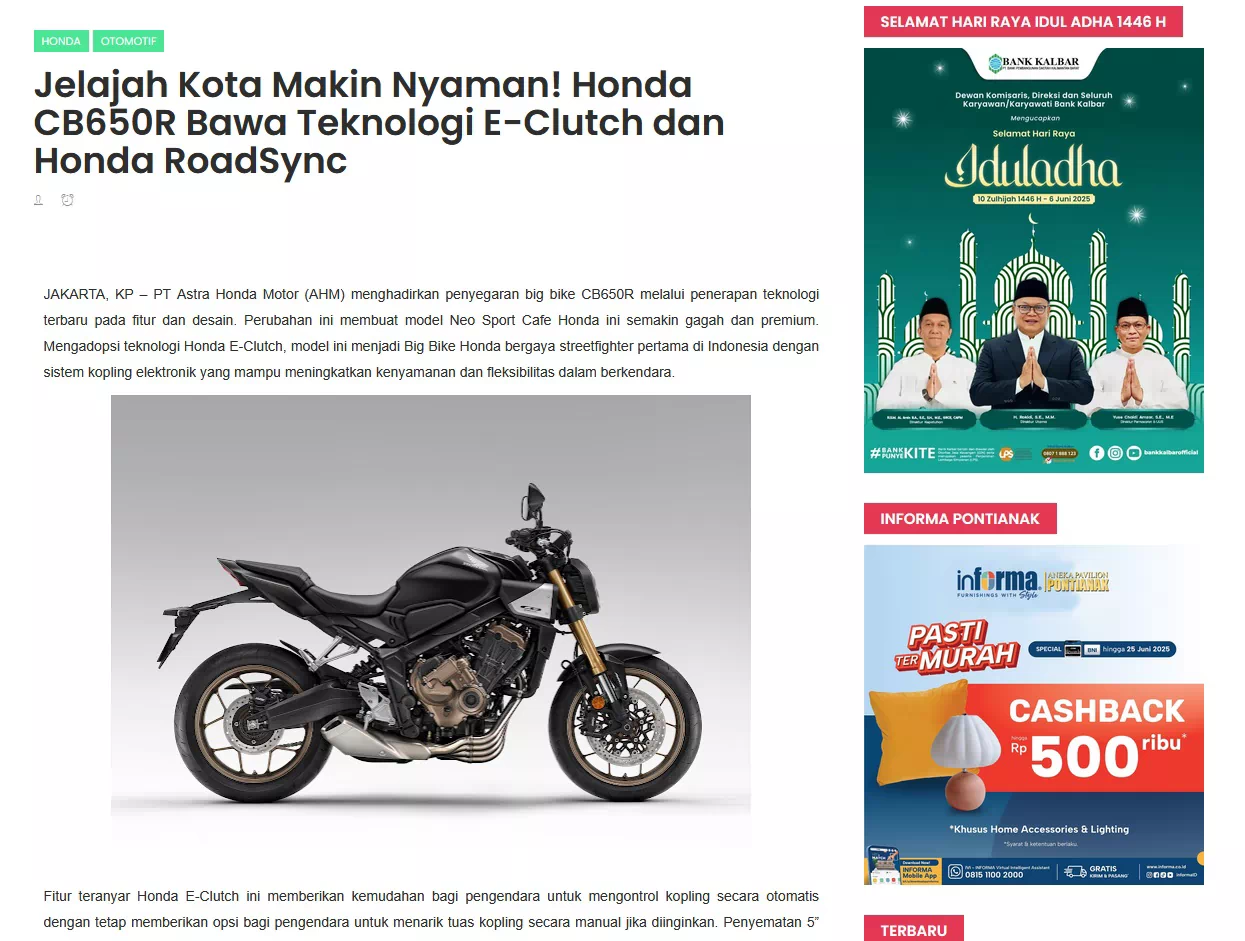 Jelajah Kota Makin Nyaman! Honda CB650R Bawa Teknologi E-Clutch dan Honda RoadSync