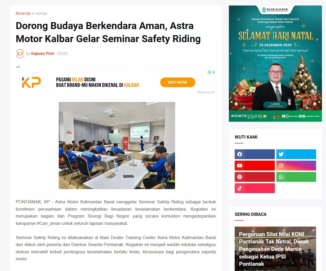 Dorong Budaya Berkendara Aman, Astra Motor Kalbar Gelar Seminar Safety Riding
