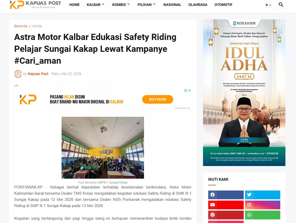 Astra Motor Kalbar Edukasi Safety Riding Pelajar Sungai Kakap Lewat Kampanye #Cari_aman