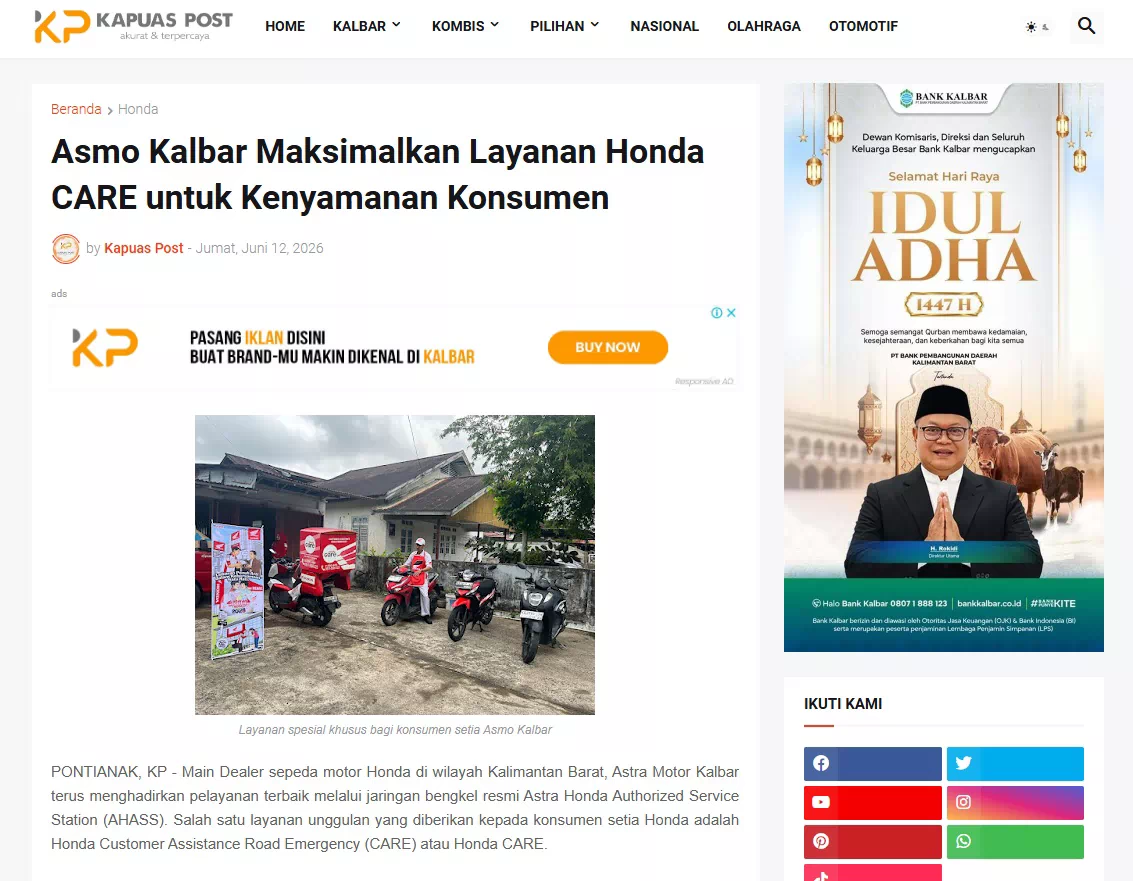 Asmo Kalbar Maksimalkan Layanan Honda CARE untuk Kenyamanan Konsumen